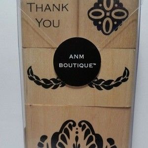 Wood Block Rubber Stamp Set Flowers & Thank You Scrapbook Paper Crafts